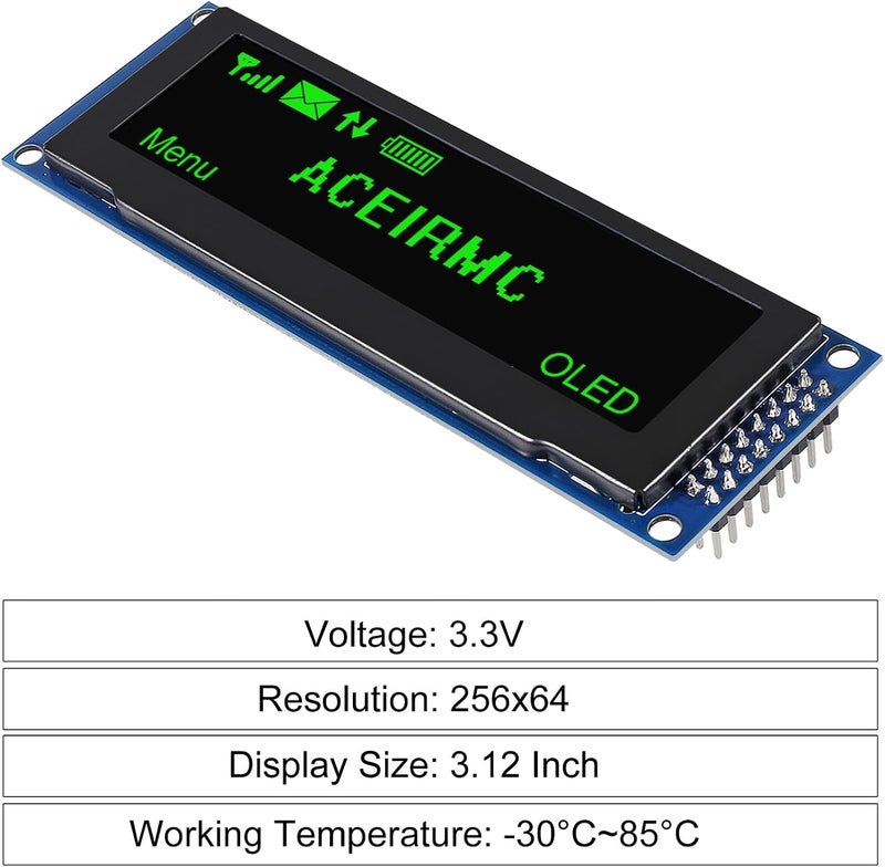 ACEIRMC 2pcs 3.12 inch OLED Display 256x64 OLED LCD Display SSD1322 Module 16pin Parallel SPI Soldering for Arduino (Green) - Image 5